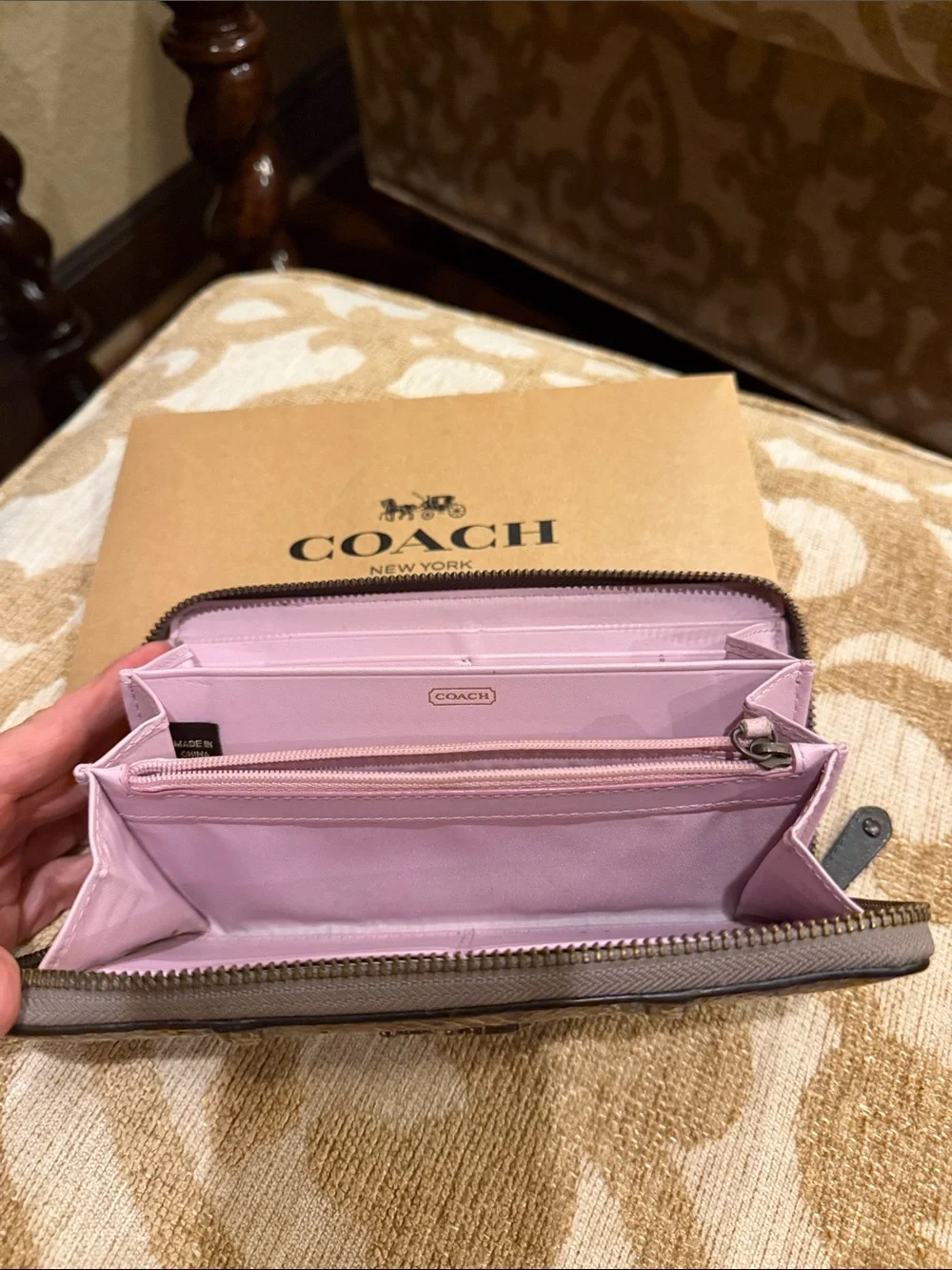 Coach Snake-Print Zip Wallet in Gray and Black Tones - lavender interior 💜